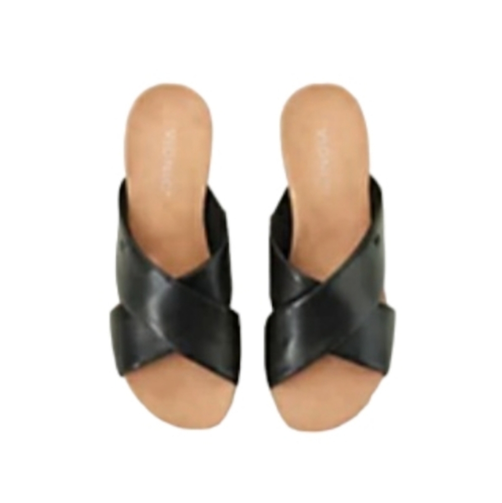 Vionic Leather Cross Band Demi Wedges